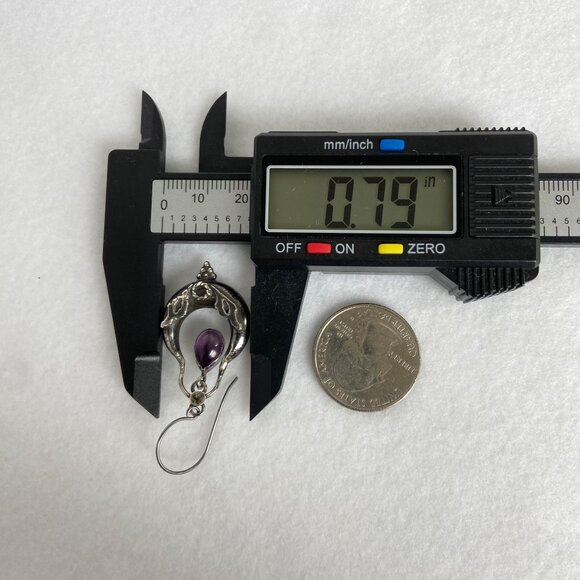 VTG Oxidized Sterling Silver 925 1.86" Amethyst Cabochon Dangle Drop Earrings - Picture 15 of 16